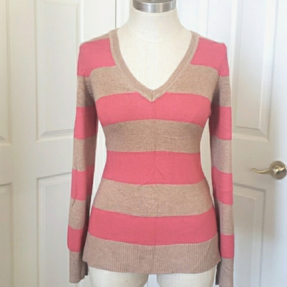 Retro 80s GAP Angora Blend Sweater Coral Tan Rugby Stripe
